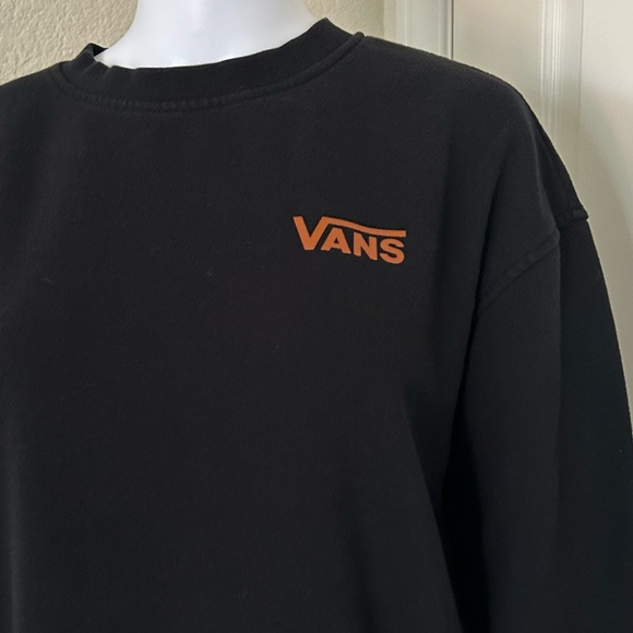 Vans Ronan Black Crew Neck Boxy Fit Semi Cropped Pullover Sweatshirt Top Medium - Picture 2 of 6